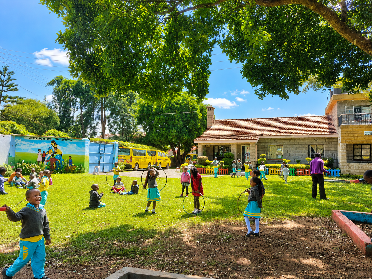 Children playing outdoors at Bloomsfield School
